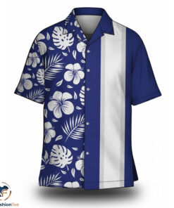 Blue and White Hibiscus Hawaiian Shirt