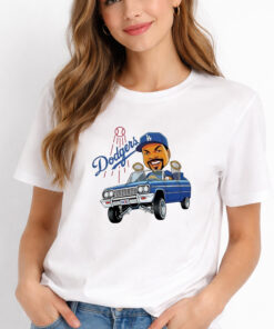 Fan Wearing LA Dodgers Ice Cube Bobblehead Cartoon Driving Car Shirt 2