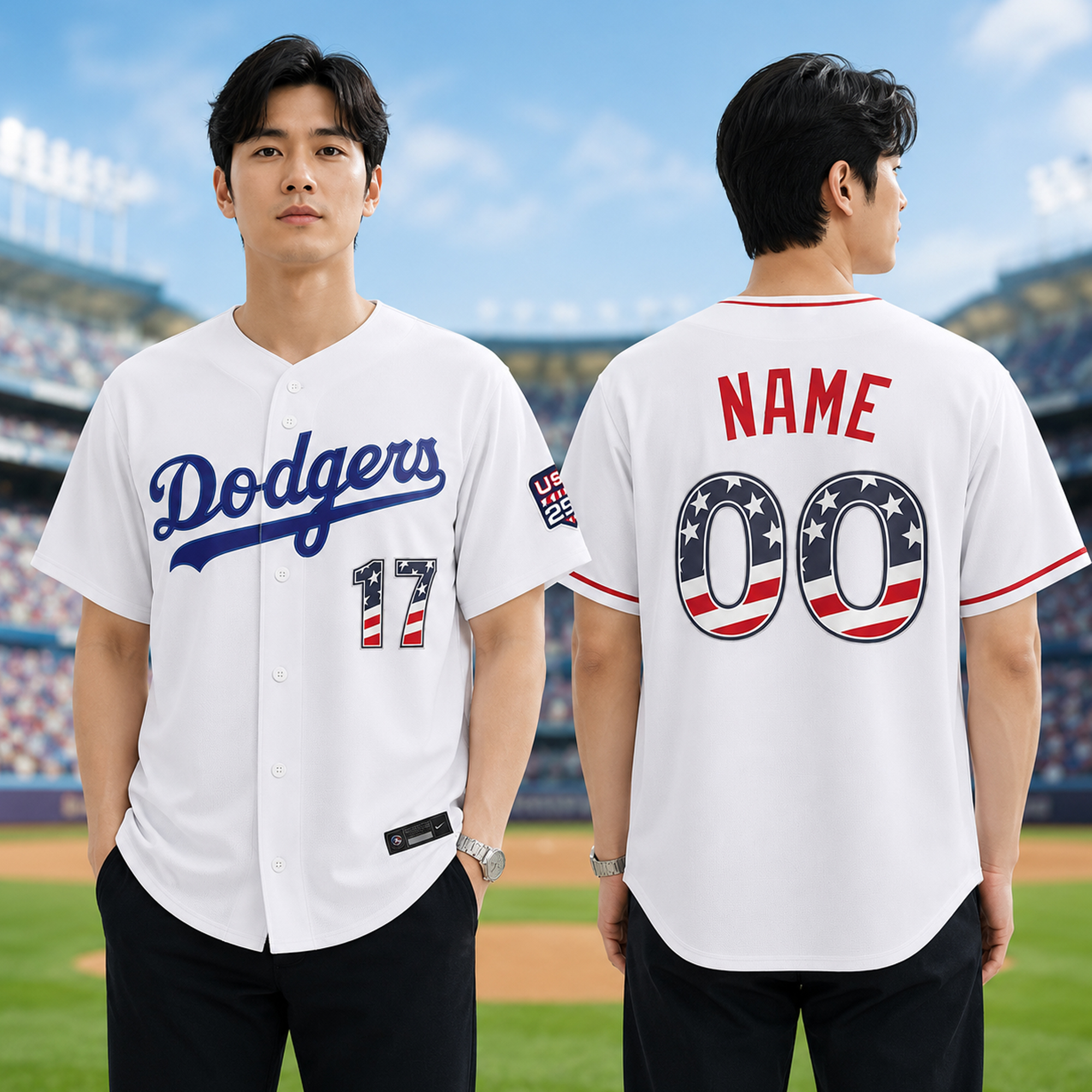 Dodger 4th Of July American Flag Baseball Jersey 2 Dodger 4th Of July American Flag Baseball Jersey - Image 2