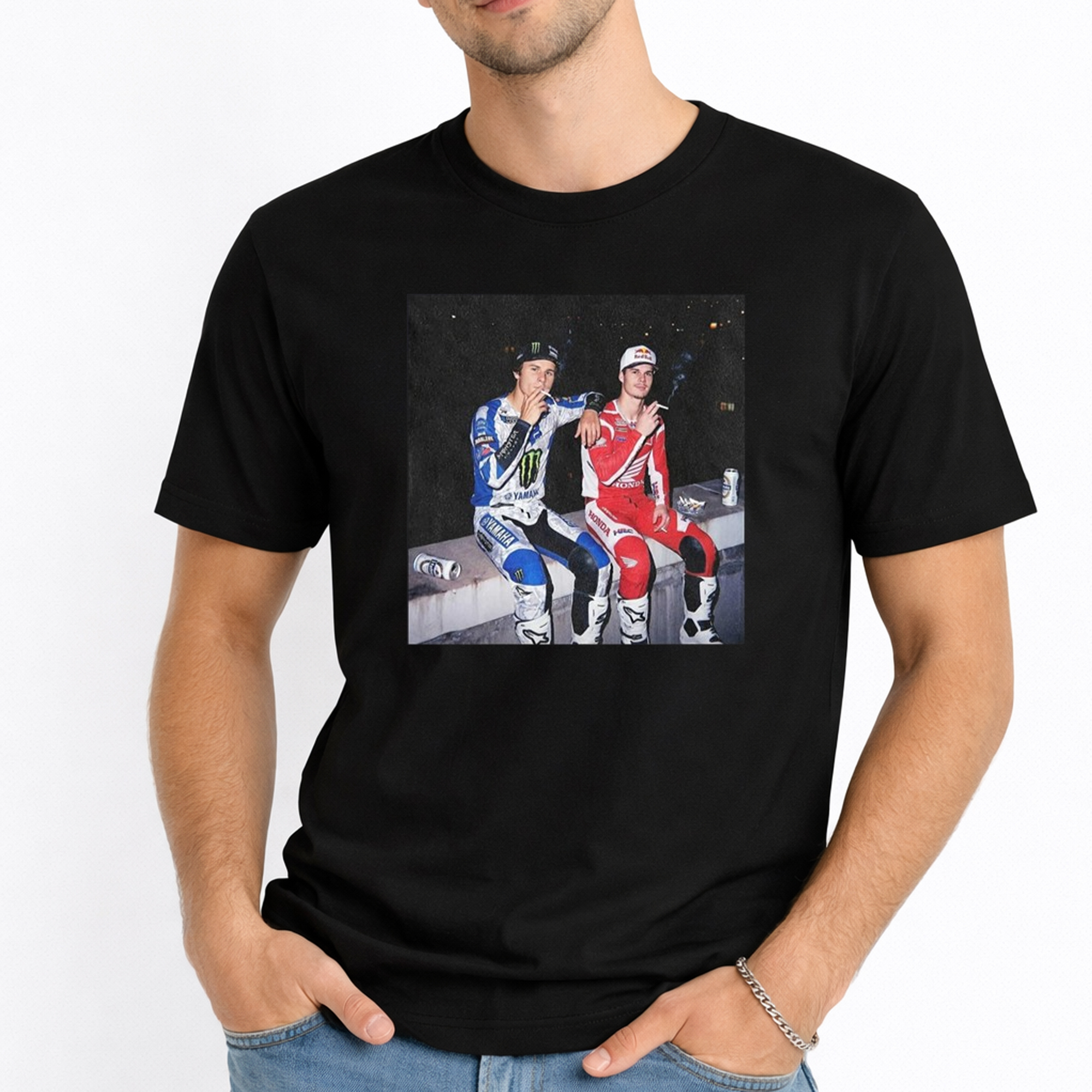 Valentino Rossi And Casey Stoner Smoking Shirt 2 Valentino Rossi And Casey Stoner Smoking Shirt - Image 2